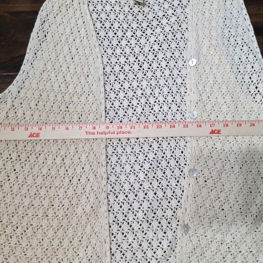 L.L.Bean Cotton Open Crochet Knit Vest Cardigan Cream Coastal Granny XL - Picture 3 of 4